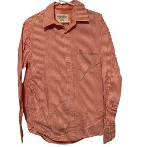 Aeropostale 1987 Size Medium Orange & White Striped Long Sleeve Button Shirt